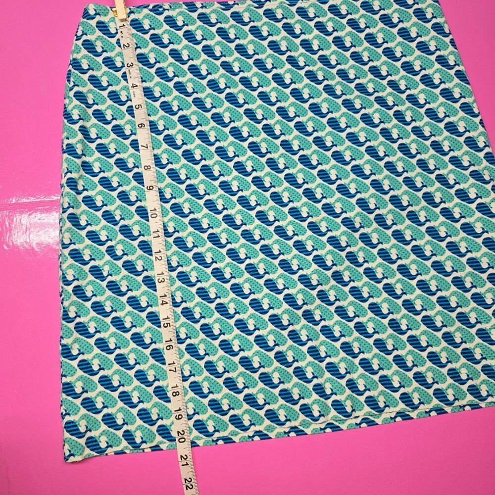 Talbots Twill Teal Blue Whale Print Pencil Skirt Preppy Nautical Beach Size 12 - Picture 7 of 9